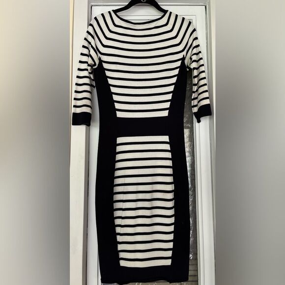 H&M black and white stripes and trim bodycon dress, very flattering, size Small - Picture 8 of 8